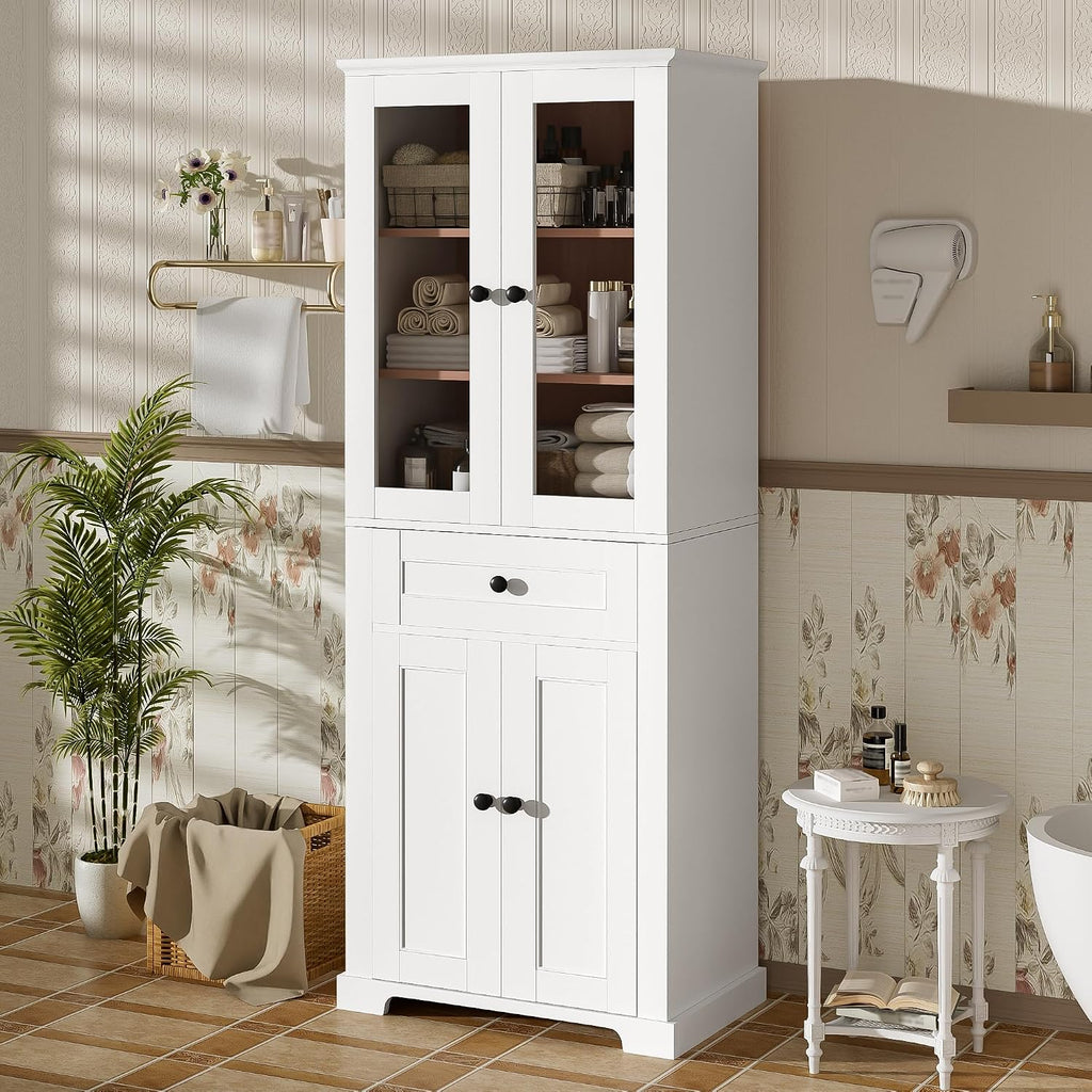White Tall Freestanding Linen Cabinet
