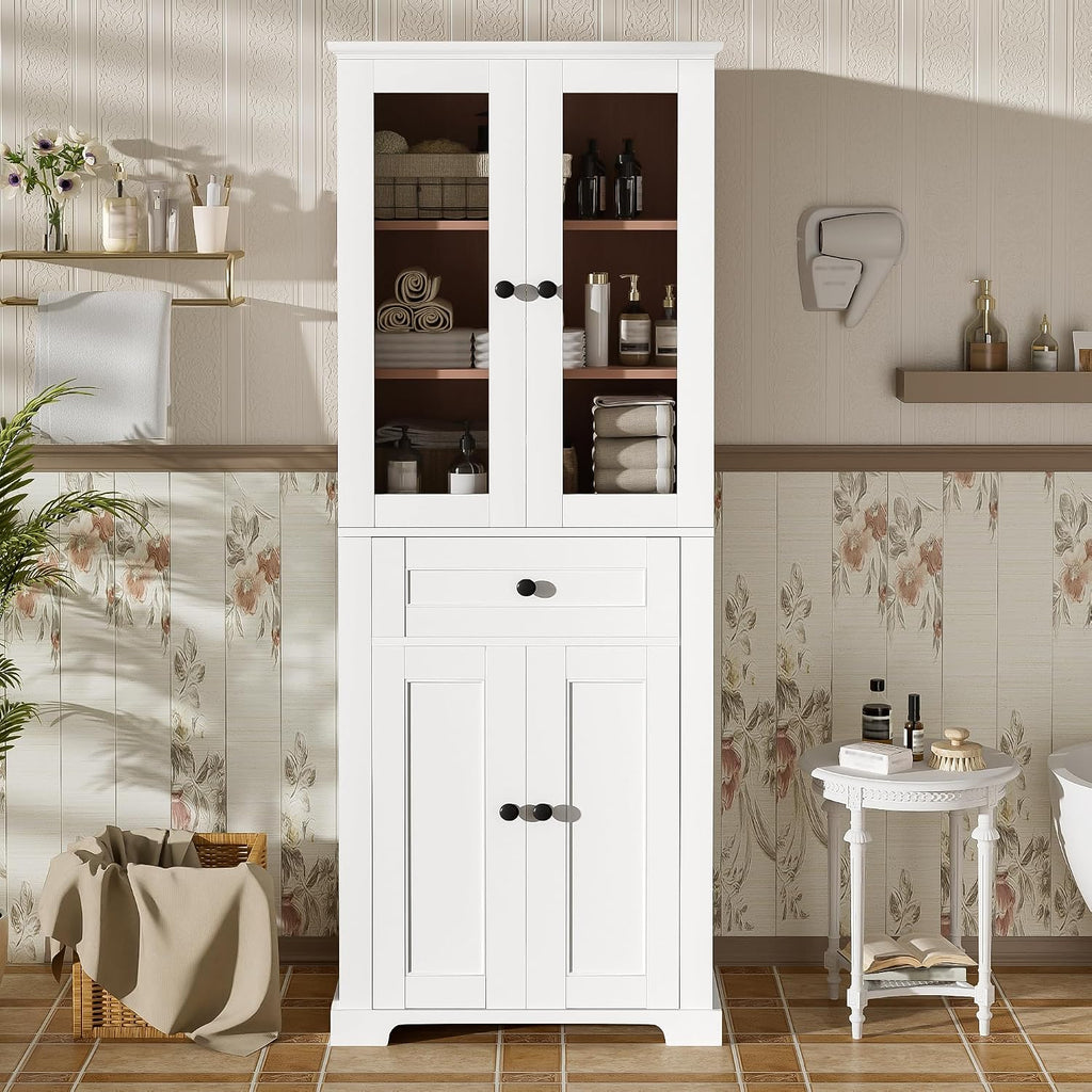 White Tall Freestanding Linen Cabinet