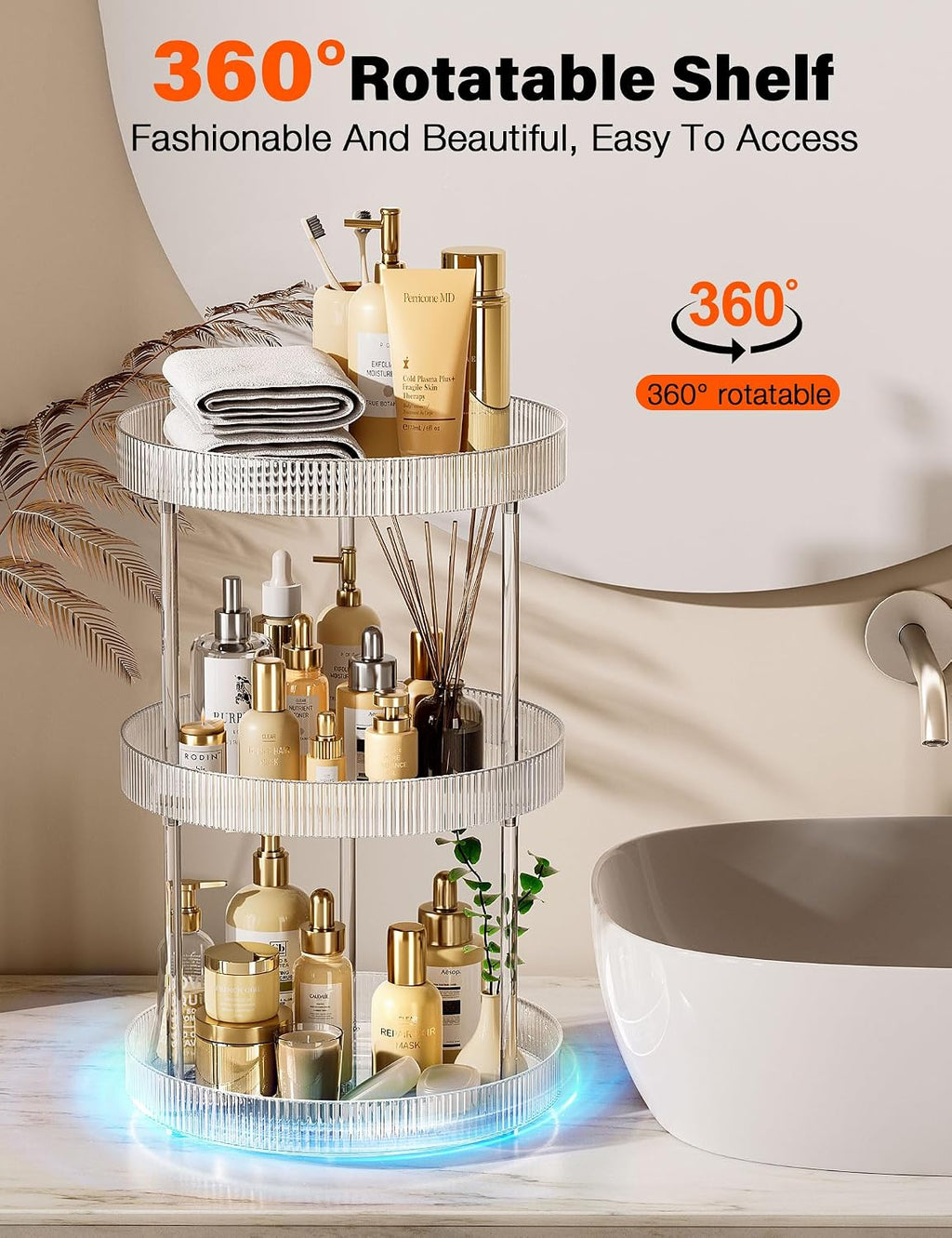 3‑Tier Clear Rotating Lazy‑Susan Countertop Organizer