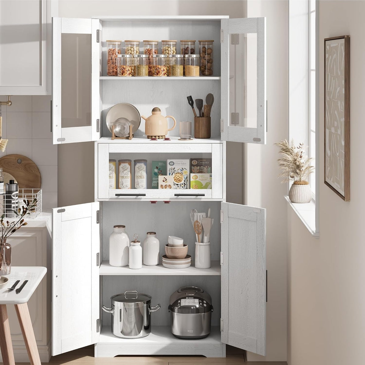 White Tall Freestanding Bathroom Storage Cabinet