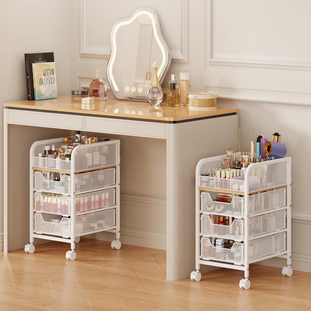 White 4‑Tier Narrow Rolling Makeup Storage Cart