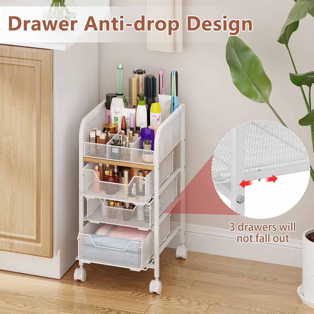 White 4‑Tier Narrow Rolling Makeup Storage Cart