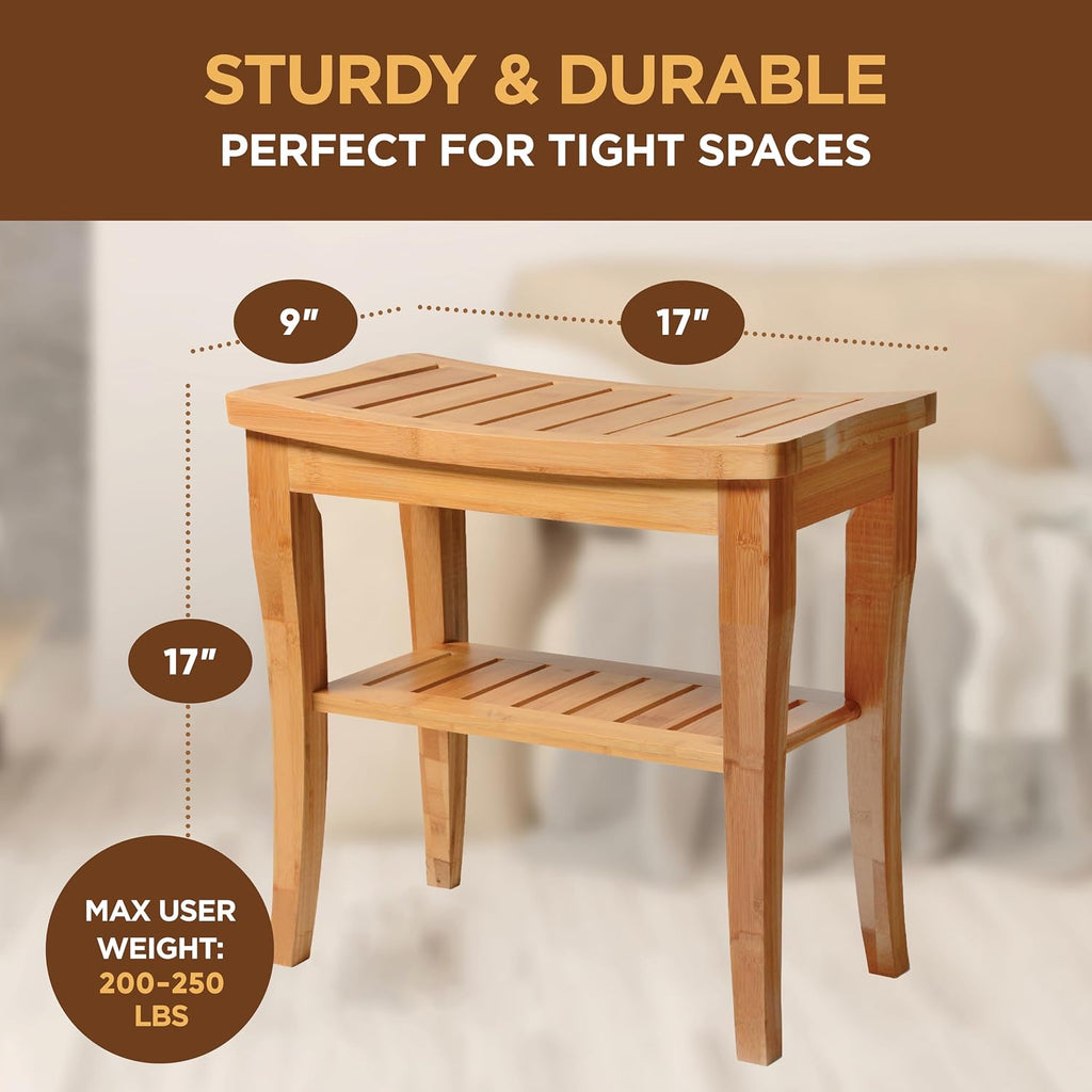 Bamboo Shower Bench with Storage Shelf