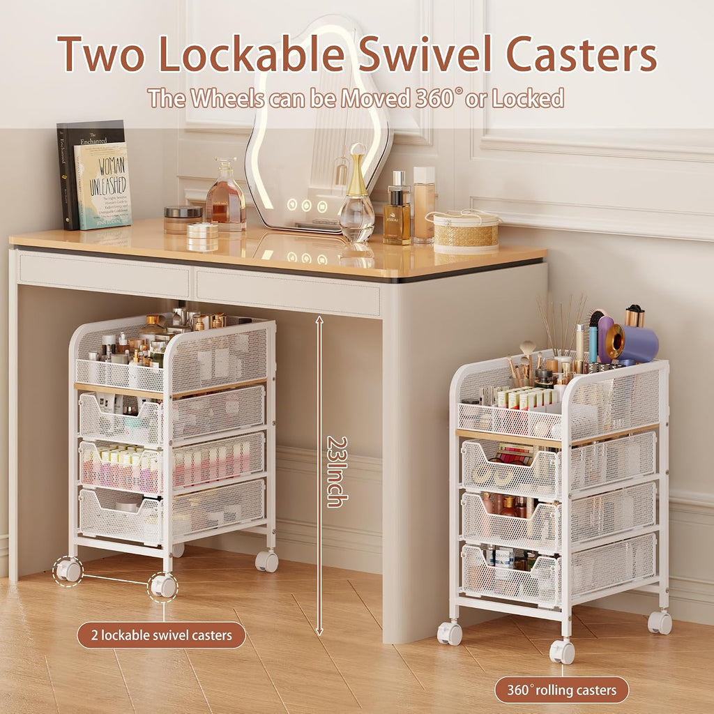 White 4‑Tier Narrow Rolling Makeup Storage Cart