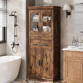 Rustic‑Brown Tall Freestanding Glass‑Door Cabinet