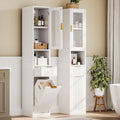 White Tall Freestanding Reeded‑Glass Cabinet
