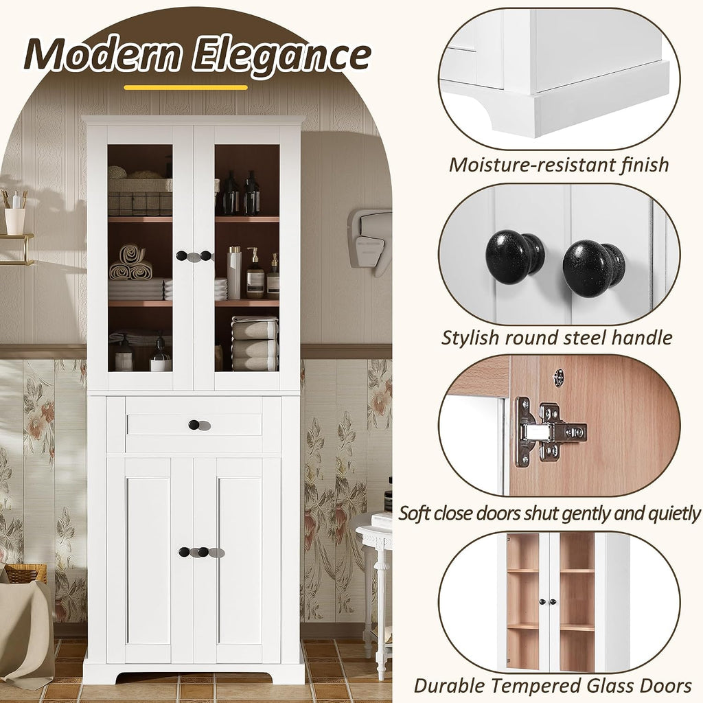 White Tall Freestanding Linen Cabinet