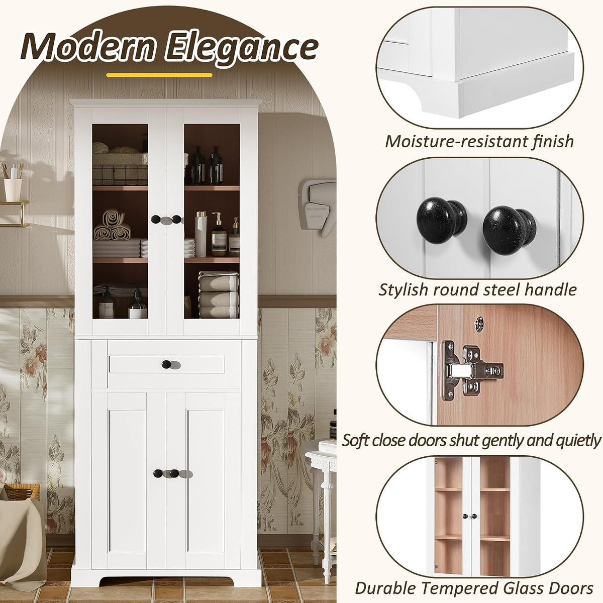 White Tall Freestanding Linen Cabinet