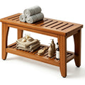 30" Solid Teak Shower Bench with Storage Shelf