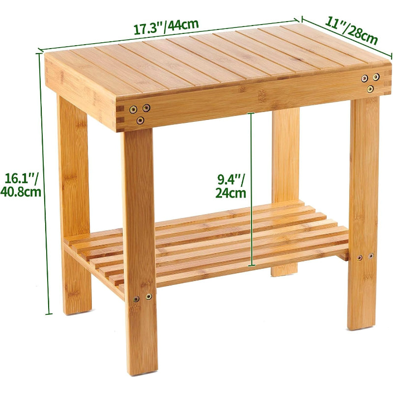 Bamboo Shower Bench with Storage Shelf