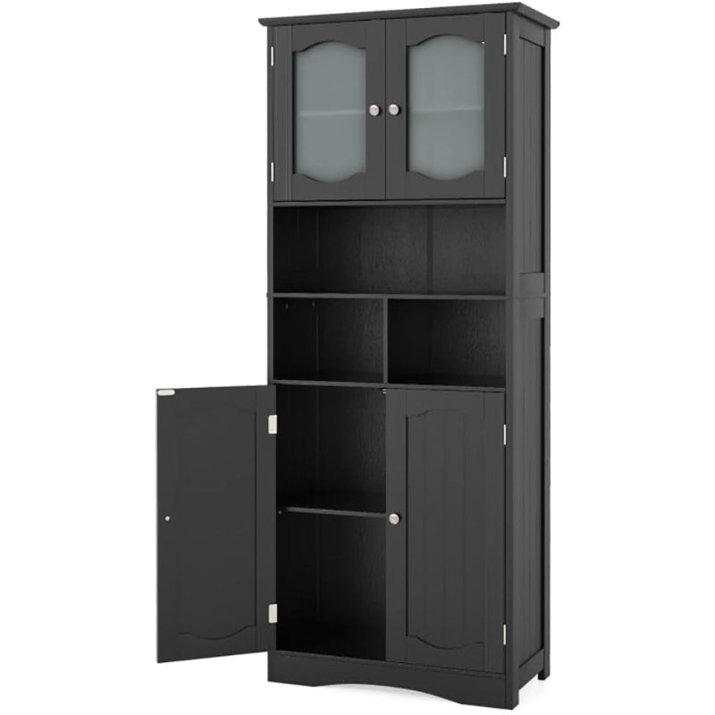 Tall Freestanding Linen Cabinet with Frosted Glass Doors