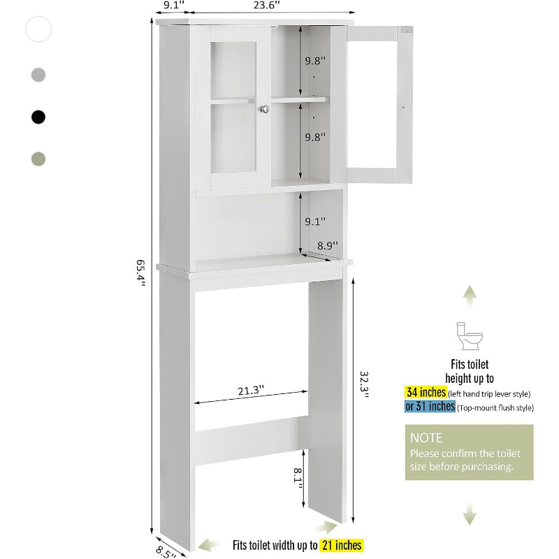 White Over‑The‑Toilet Tempered‑Glass Storage Cabinet