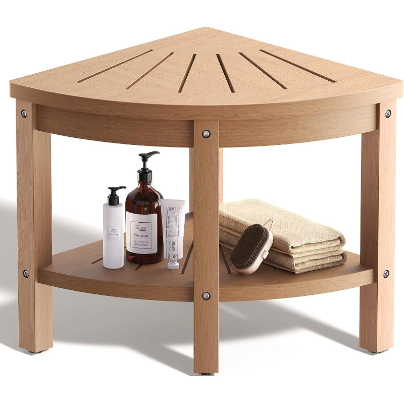 17.7" HIPS Corner Teak Shower Bench